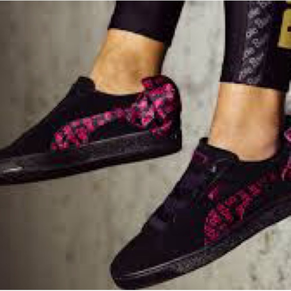 Puma Barbie Black Suede Sneakers with Pink Logo Pattern